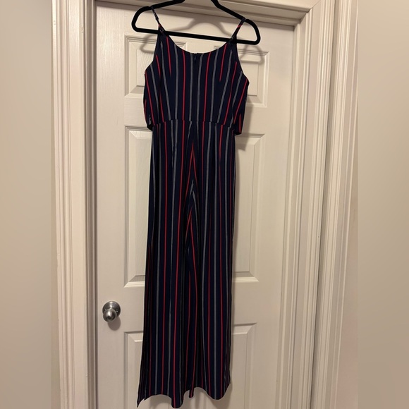 Monteau Blue and Red Tie Front Sleeveless Jumpsuit - Picture 7 of 13